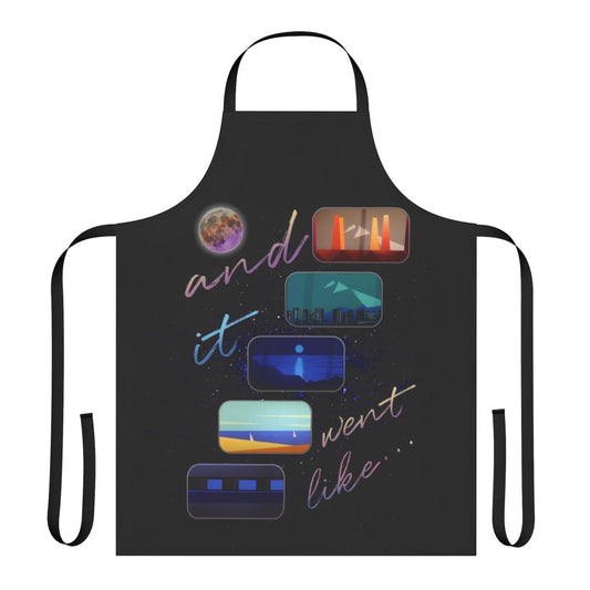 Colorful abstract design featuring moon, stars, and nature elements on a high-quality cotton apron.
