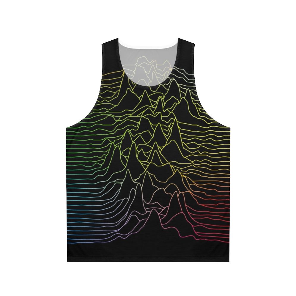 Unisex tank top with abstract sound wave graphic design
