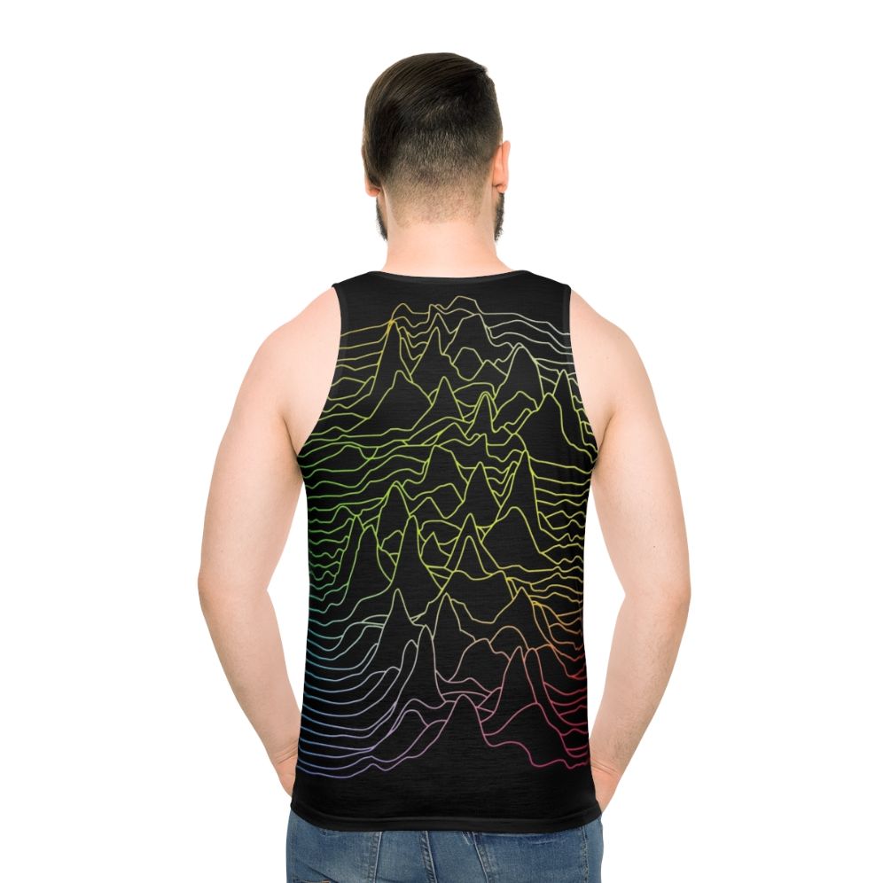 Unisex tank top with abstract sound wave graphic design
