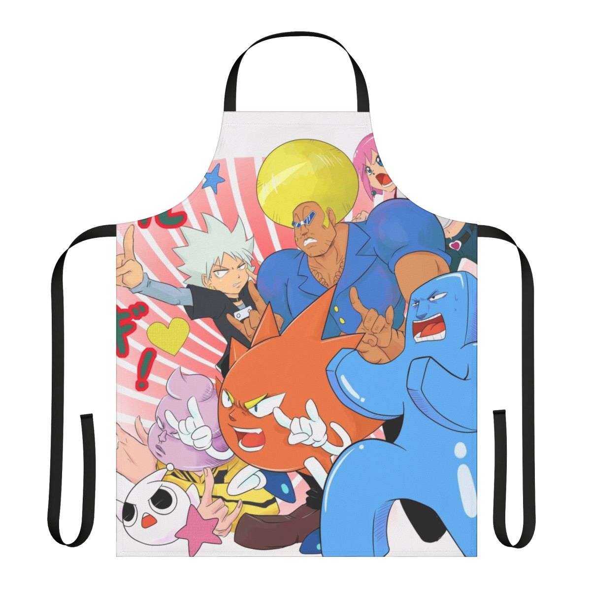 Absurdly funny anime-inspired apron with colorful characters and unique design