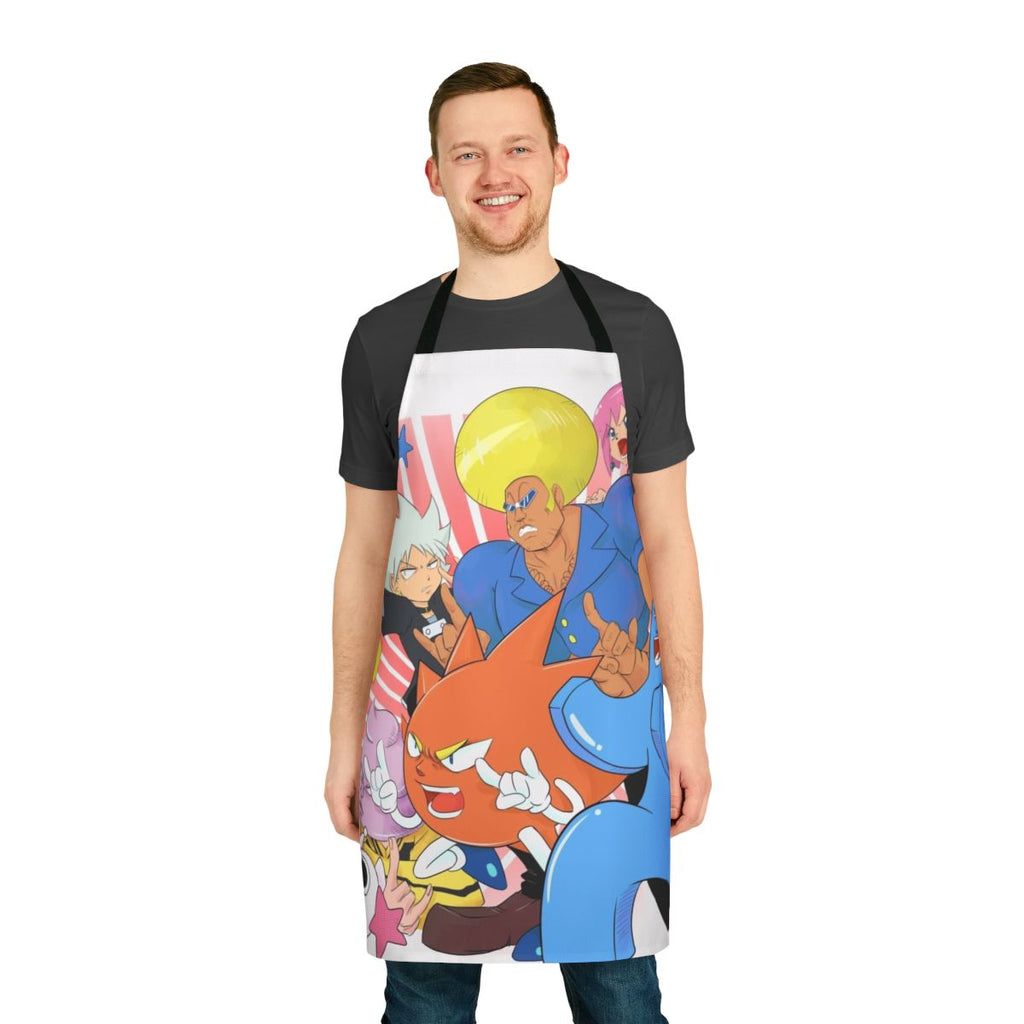 Absurdly funny anime-inspired apron with colorful characters and unique design