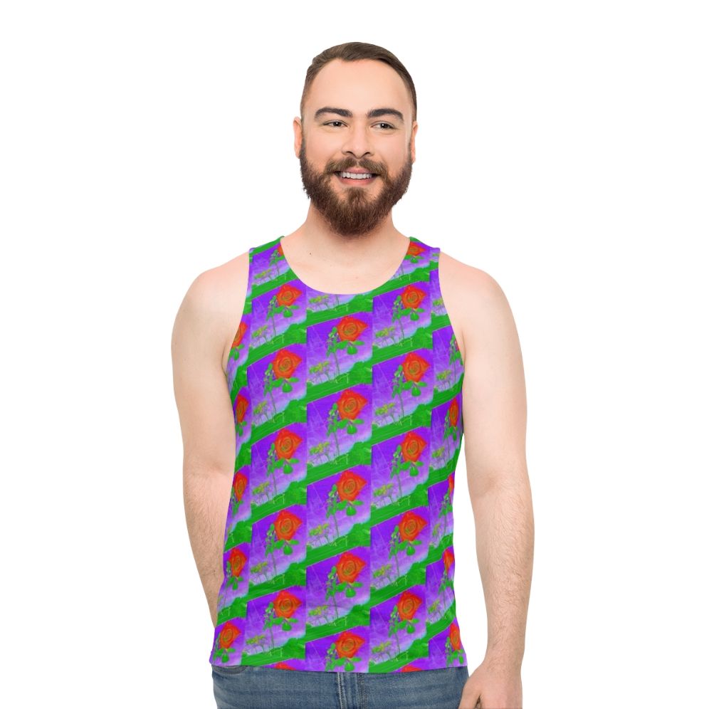 Acid rose floral print unisex tank top