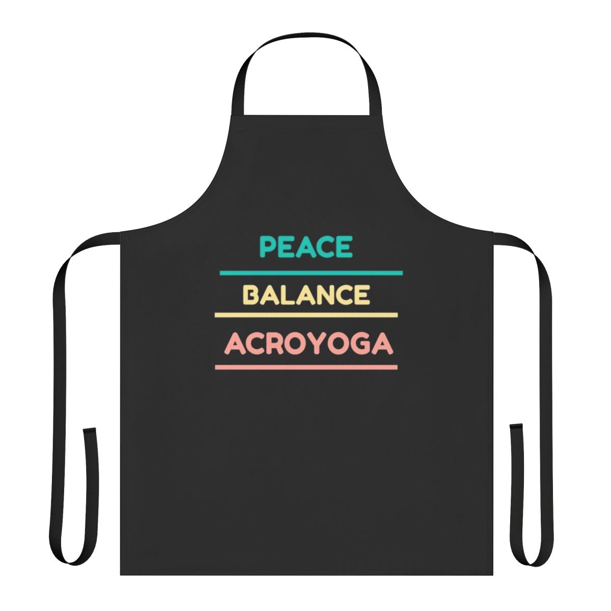 Acro yoga apron with peace, balance, and triangle design