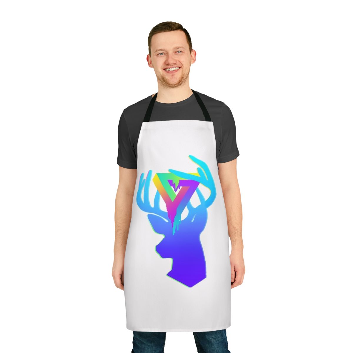 Acrylic deer-themed abstract apron with neon vaporwave design