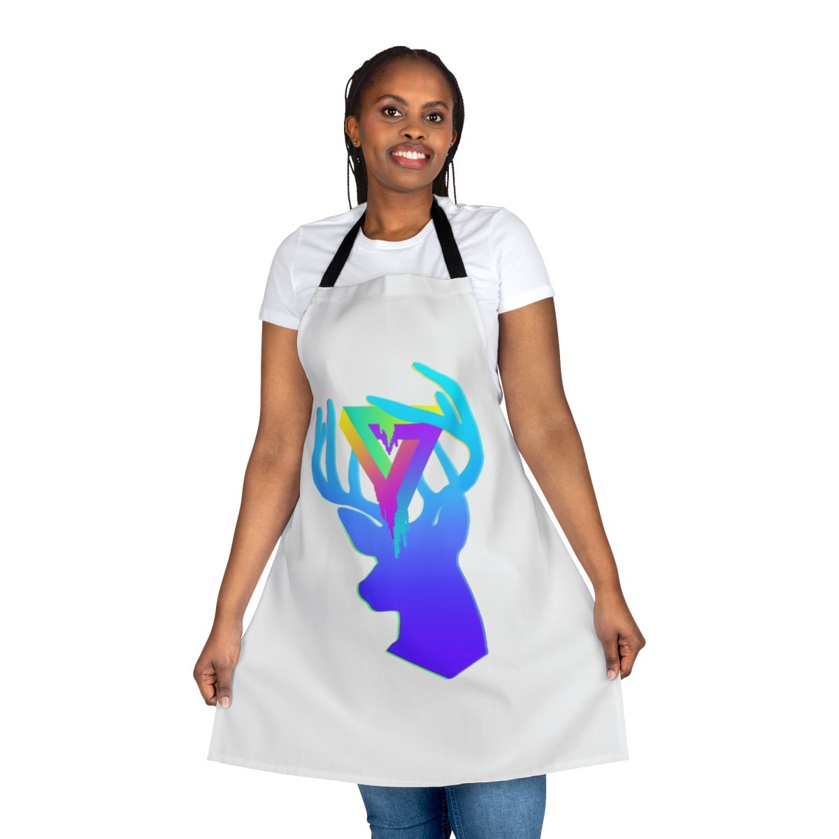 Acrylic deer-themed abstract apron with neon vaporwave design