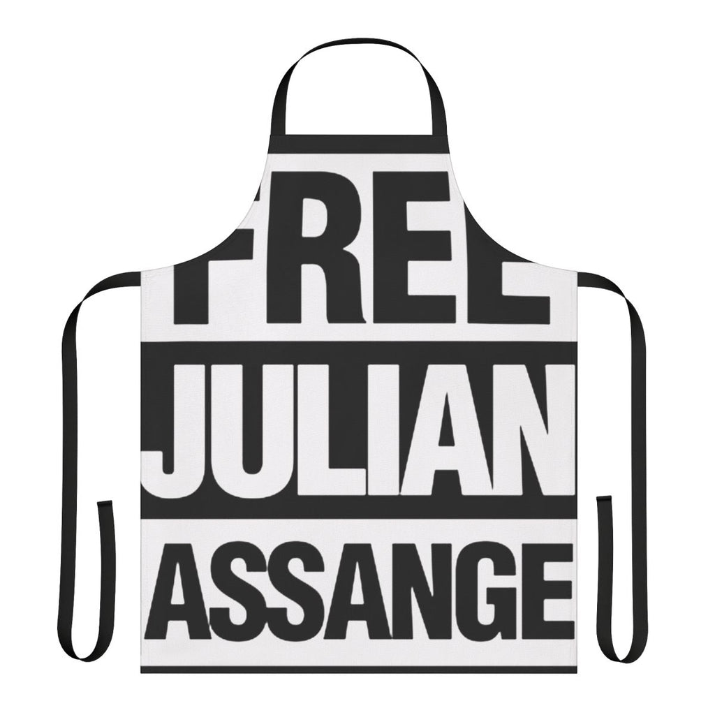 Apron featuring the text "Free Assange" in a typographic style