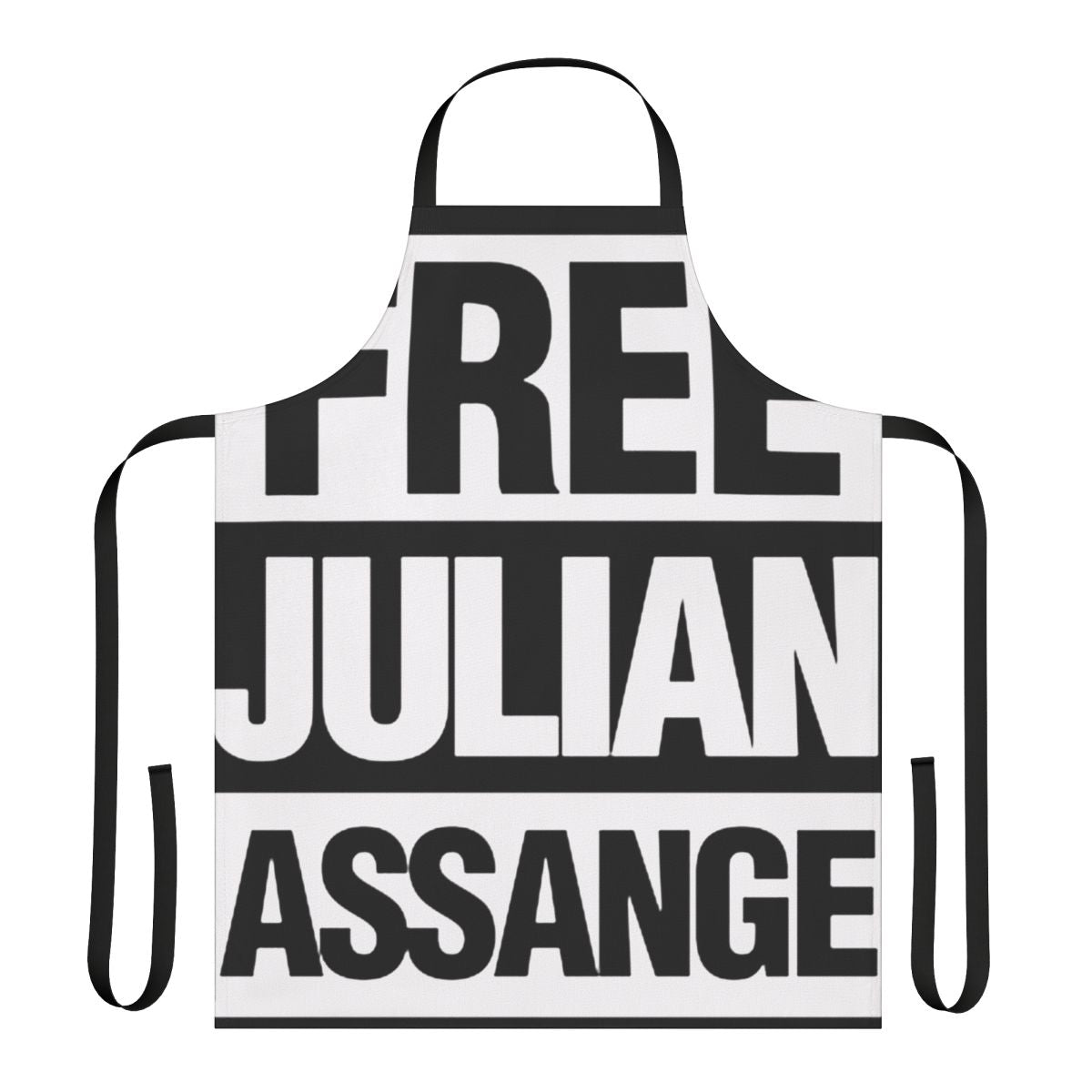 Apron featuring the text "Free Assange" in a typographic style