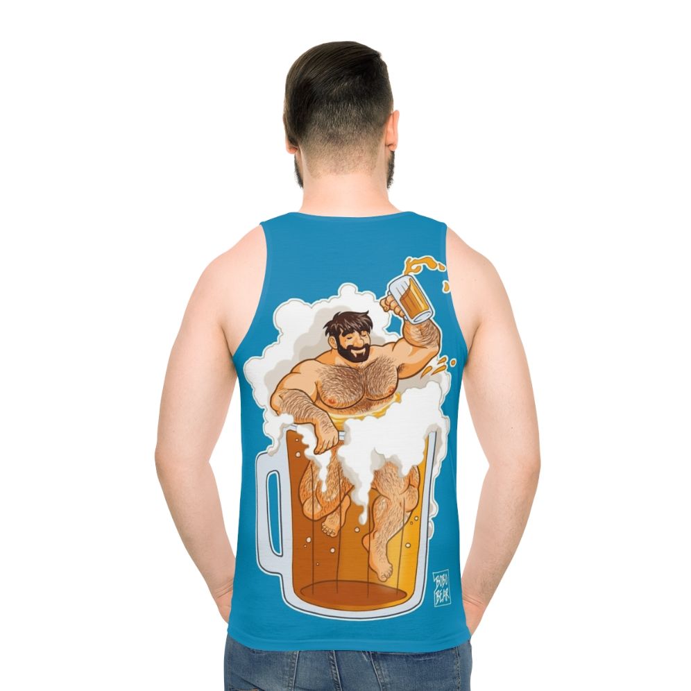 Unisex tank top with "Adam Likes A Big Beer" bear design