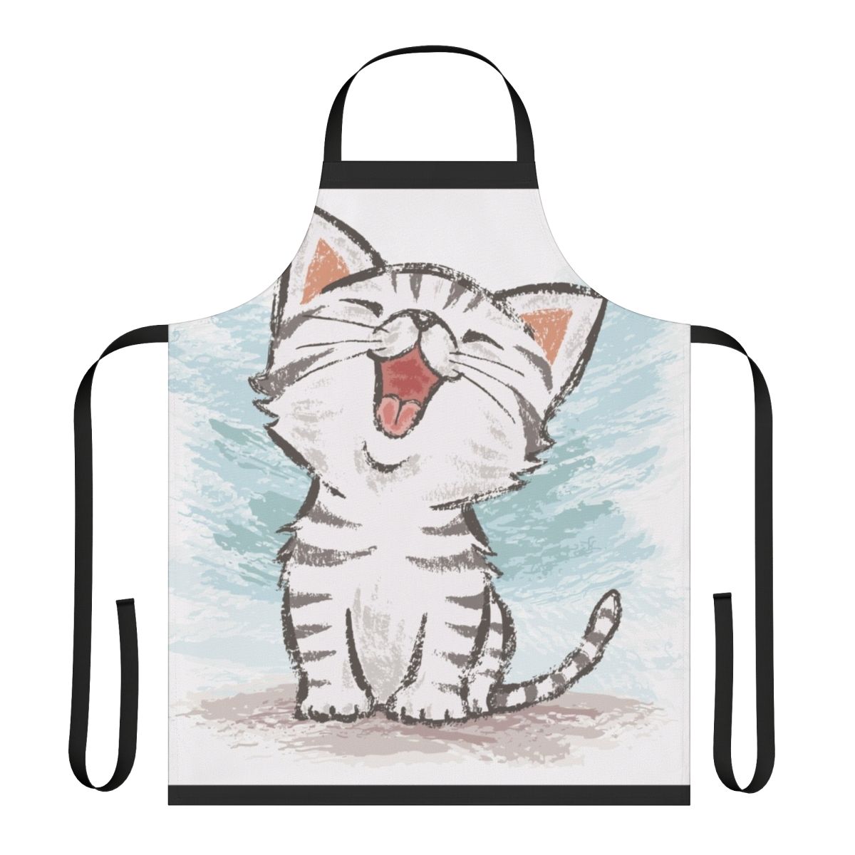 Illustration of a happy and smiling American Shorthair cat wearing a cute apron