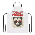 Cute and fuzzy possum or opossum design on a black and white animal print apron