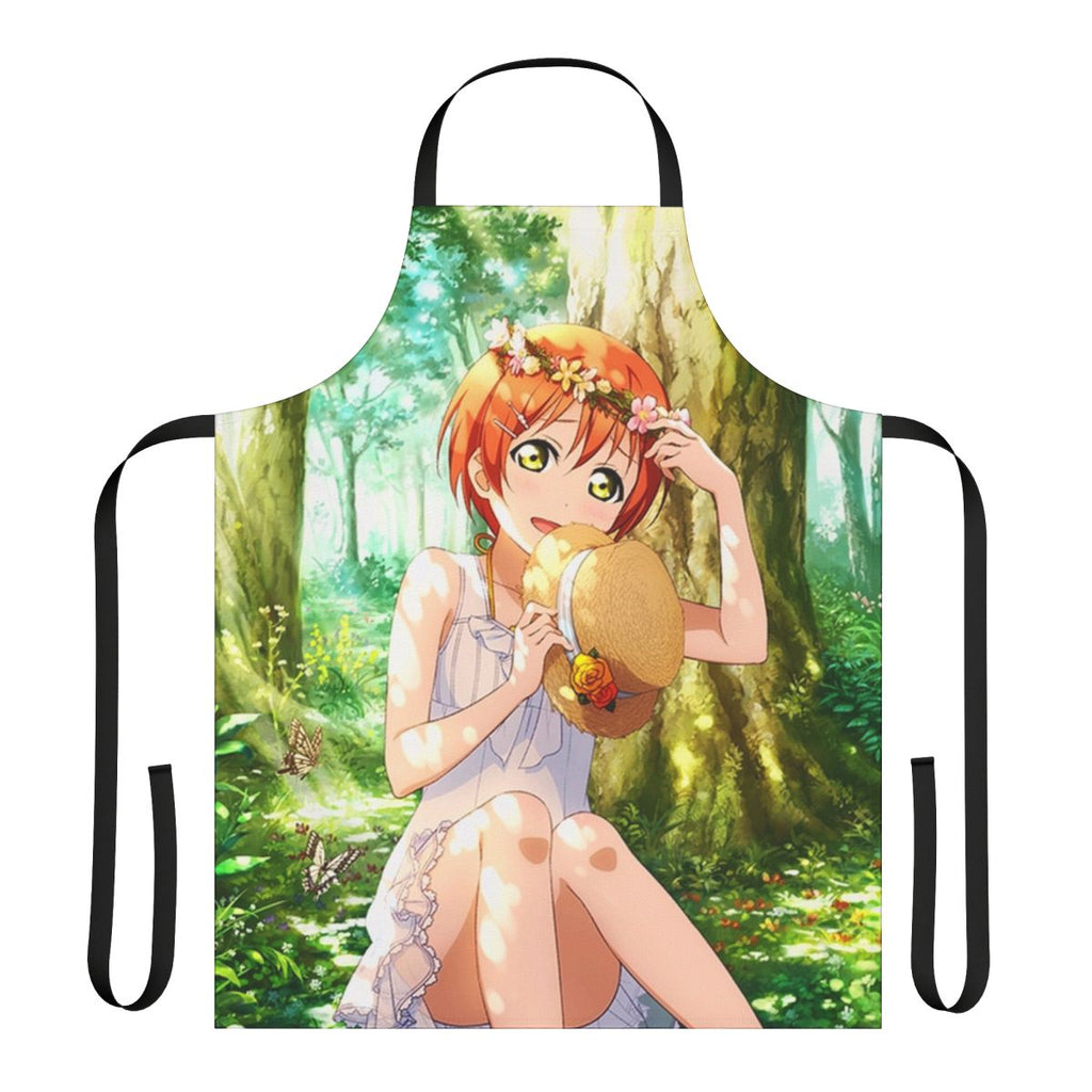 Colorful anime-inspired apron featuring flower crowns, perfect for the spring and summer seasons.