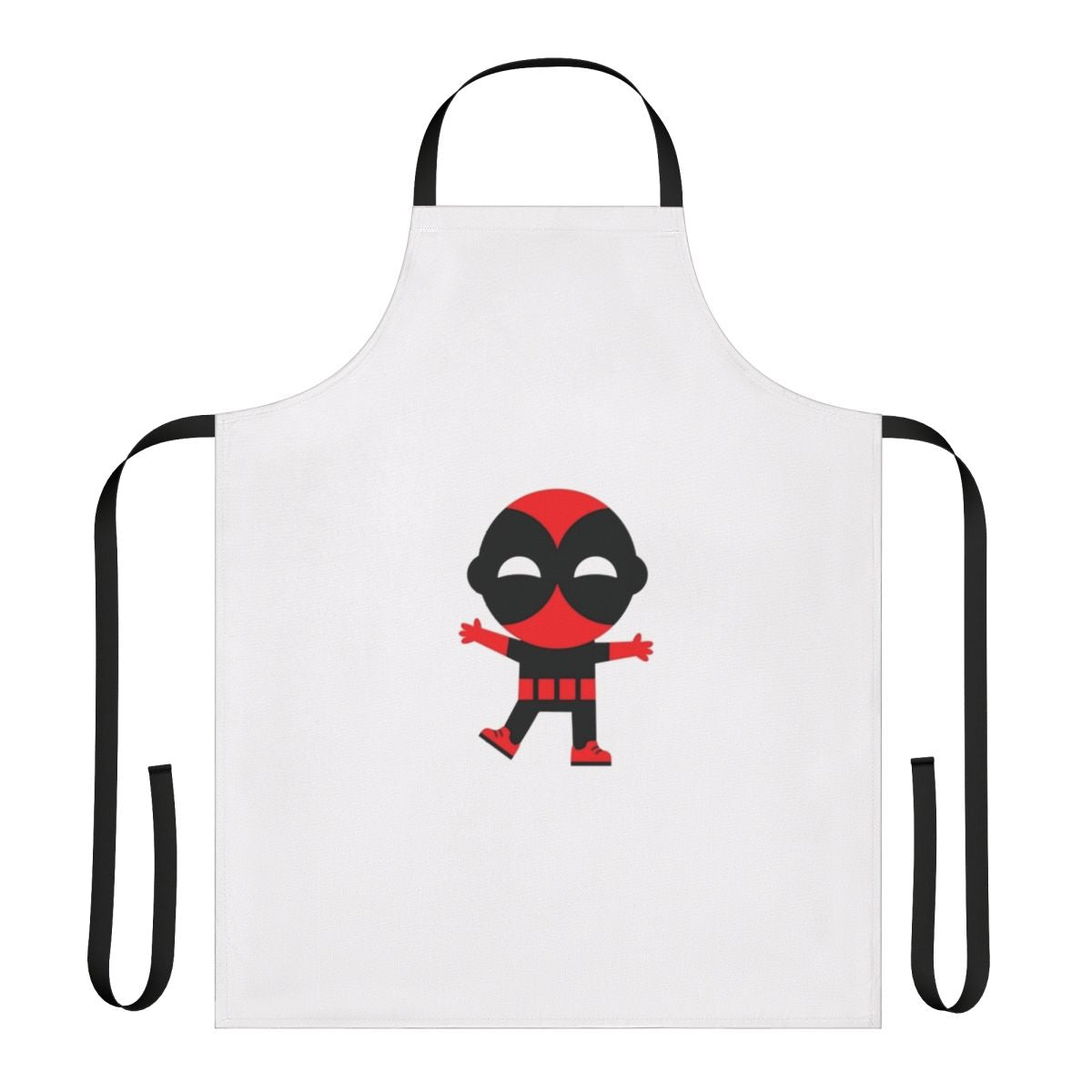 Cute baby wearing a superhero-themed apron