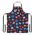 Illustration of a cute betta fish on a white apron with a floral or underwater design