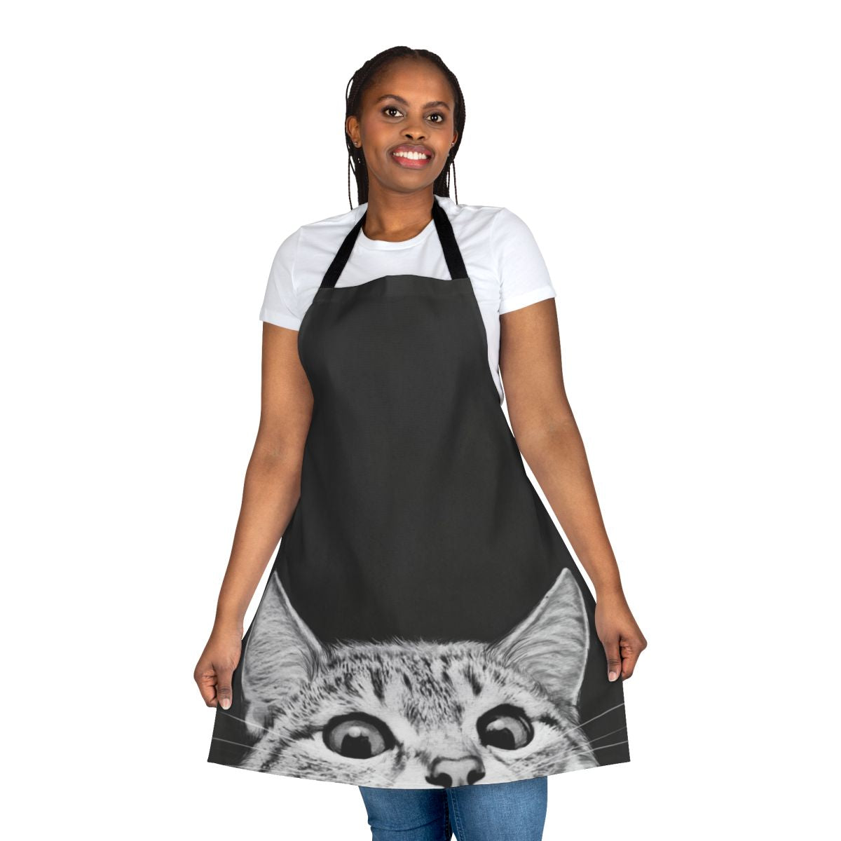 Apron with a playful black and white cat design