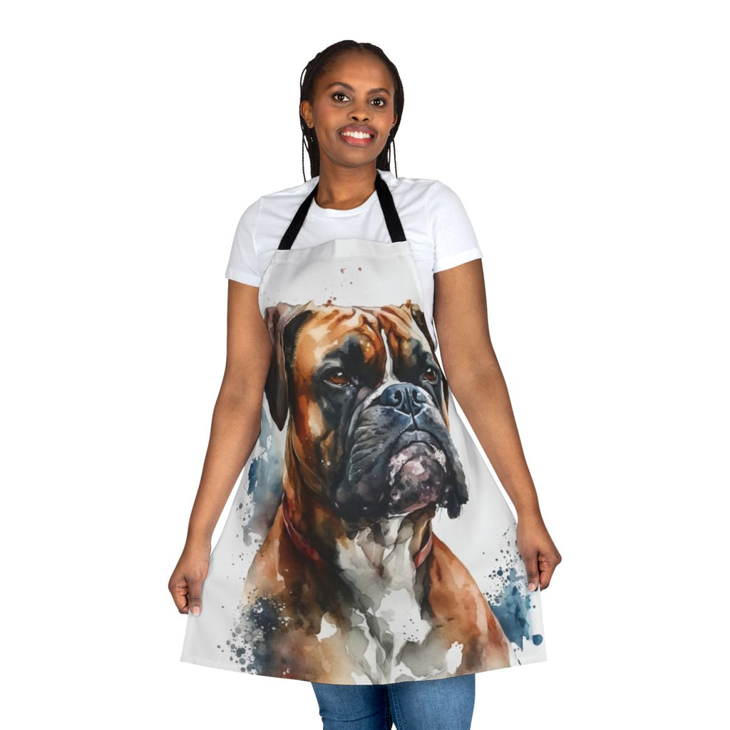 A stylish apron featuring a cute boxer dog design, perfect for dog owners and animal lovers.