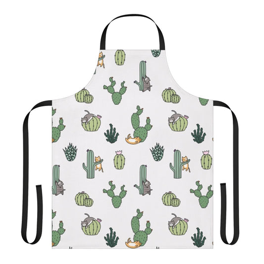 Apron featuring a repeating pattern of cute cactus cats.