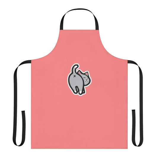 Cartoon image of a cat's butt printed on a white apron