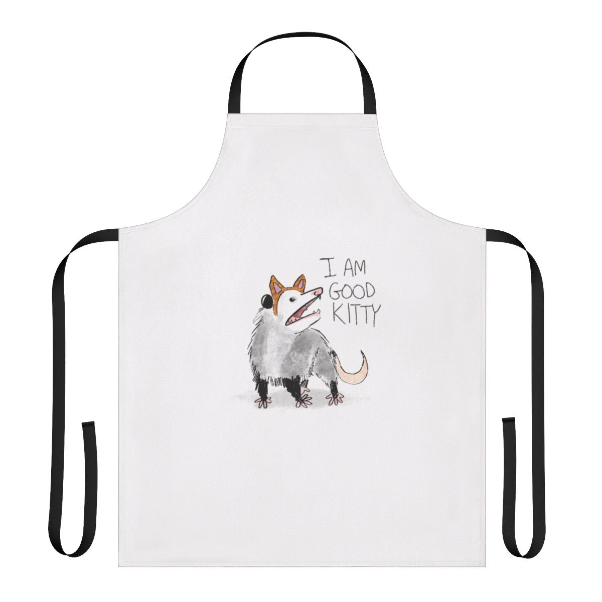 Whimsical cat-themed apron with playful possum design