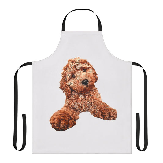 Apron featuring an adorable cavapoo, labradoodle, goldendoodle poodle mix dog.