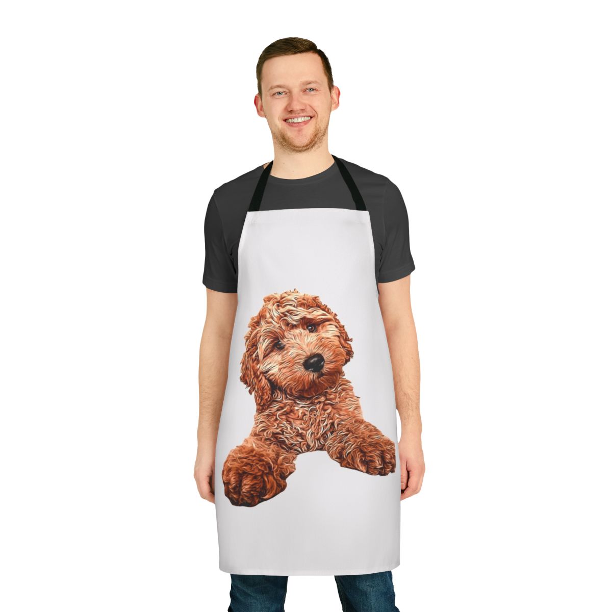 Apron featuring an adorable cavapoo, labradoodle, goldendoodle poodle mix dog.