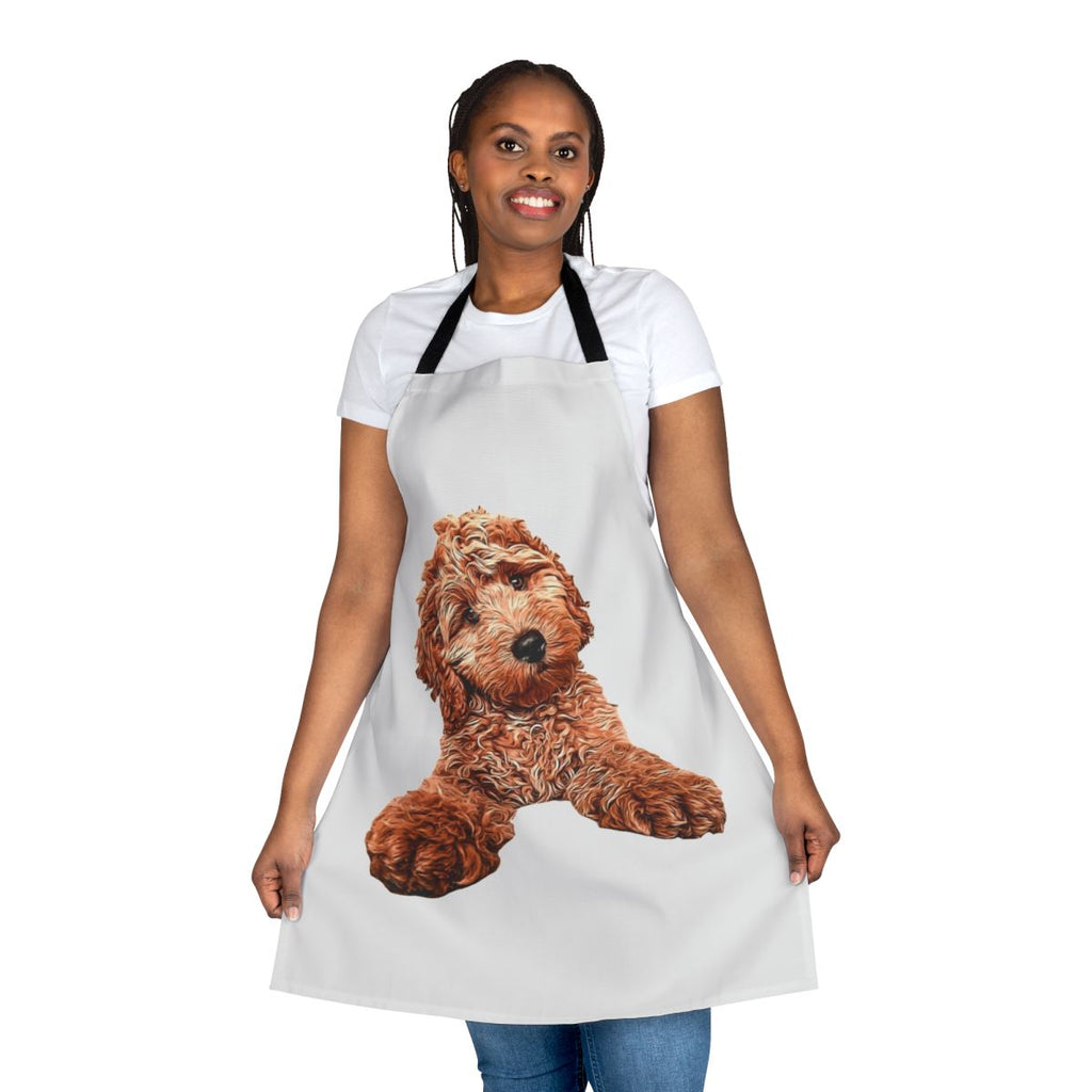 Apron featuring an adorable cavapoo, labradoodle, goldendoodle poodle mix dog.