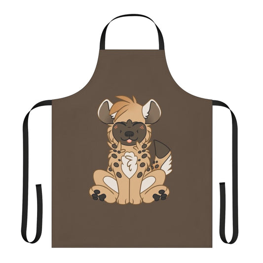 Illustration of a cute, smiling chibi hyena wearing an apron