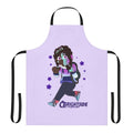 Colorful and whimsical chibi-style apron with Brightside RPG and TTRPG character designs