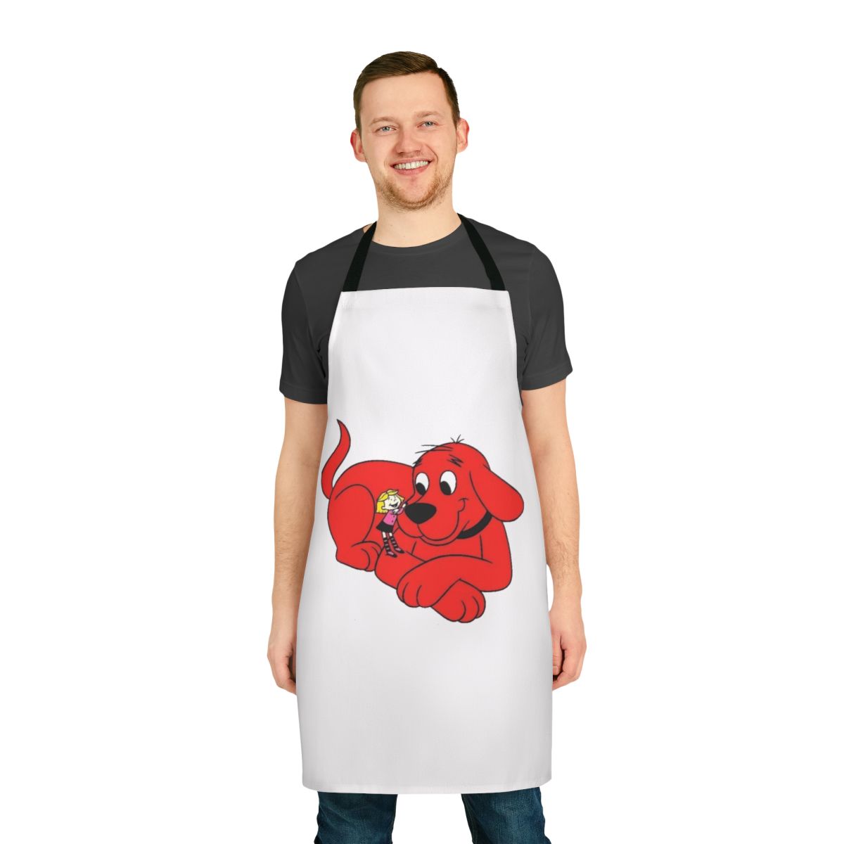Red dog-themed apron with Clifford the Big Red Dog and Emily Elizabeth Howard design