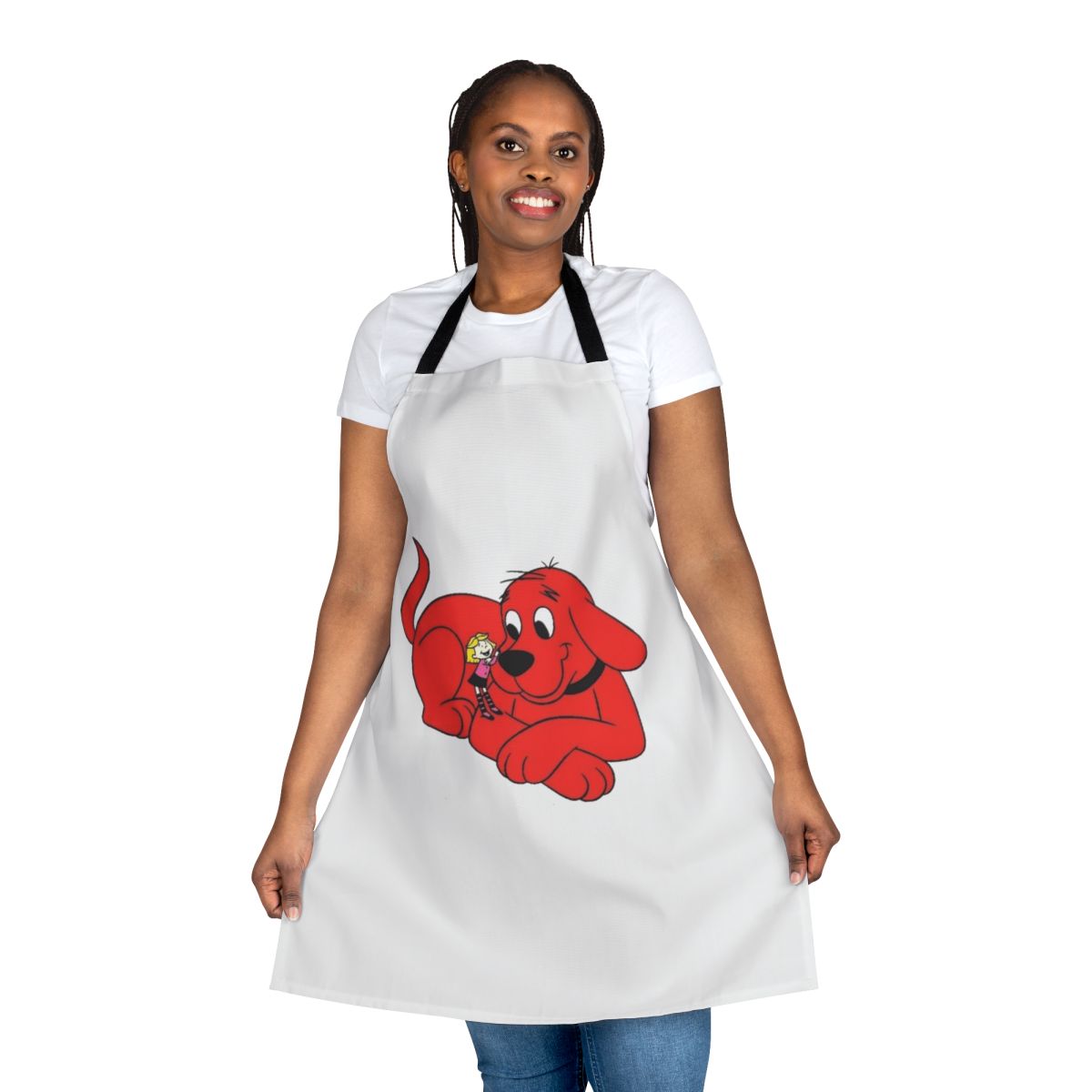Red dog-themed apron with Clifford the Big Red Dog and Emily Elizabeth Howard design