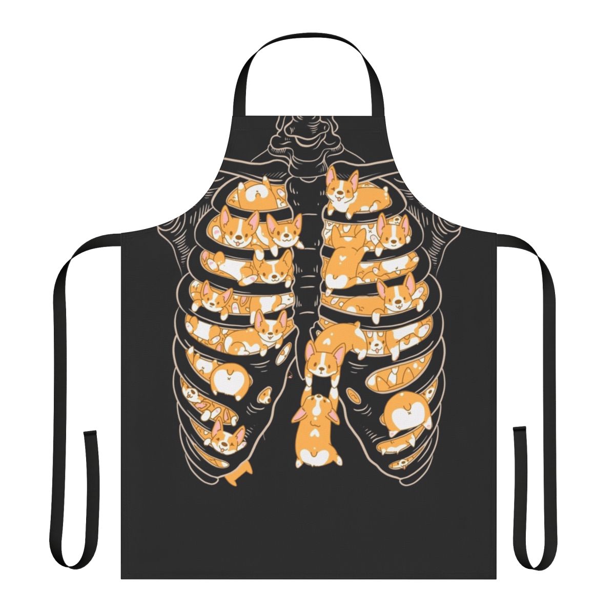 Corgi silhouette apron with "Ribcage of Corgis" design