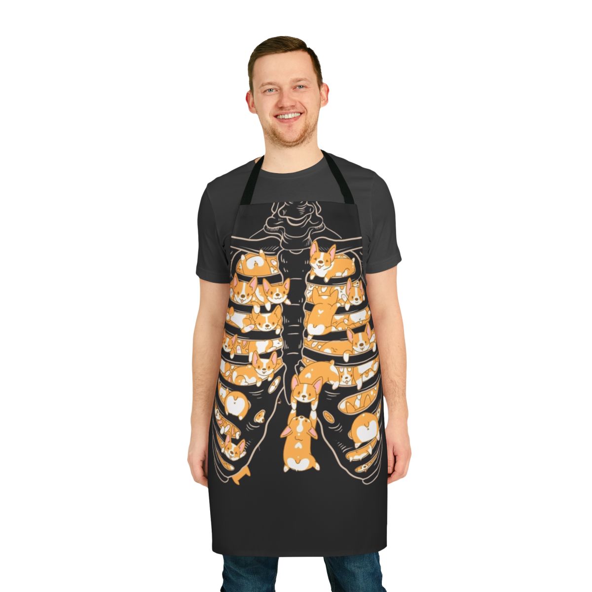 Corgi silhouette apron with "Ribcage of Corgis" design