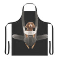 A dachshund dog sitting in a baby carrier, printed on an apron for dog owners and pet parents