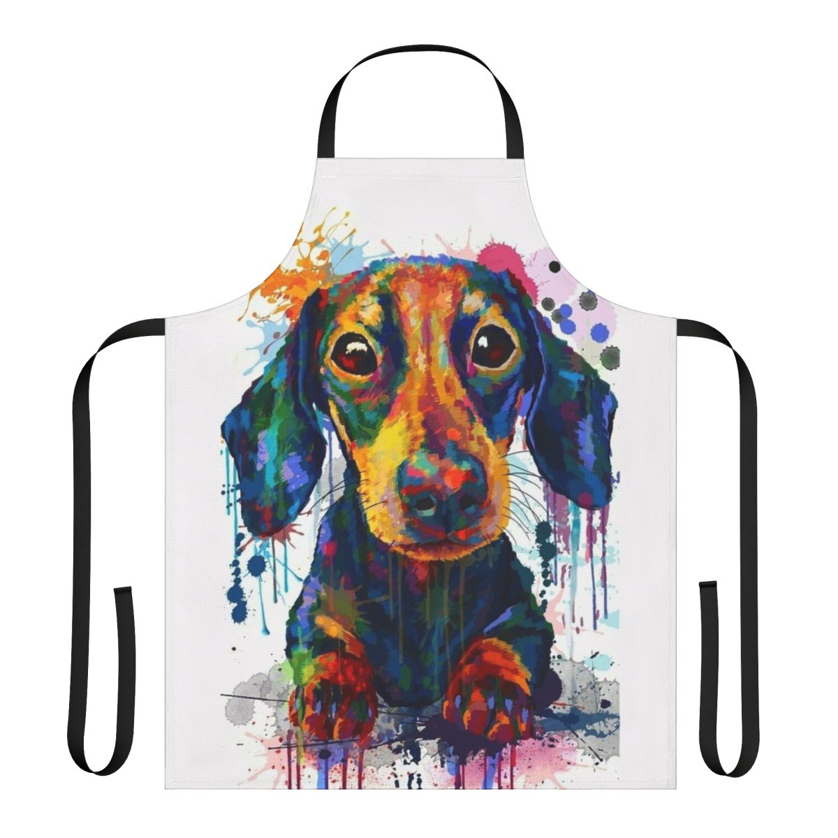 Dachshund dog wearing a cute apron with a cartoon design