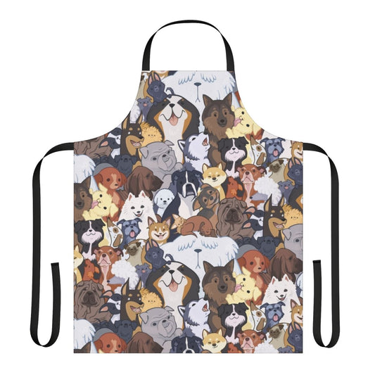 Pupper Party Apron featuring a variety of cute dog and puppy illustrations