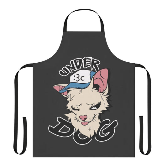 A colorful apron featuring a playful dog design