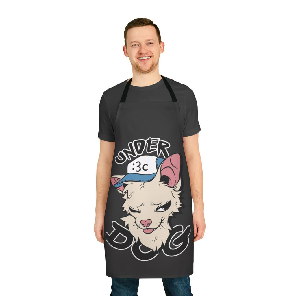 A colorful apron featuring a playful dog design