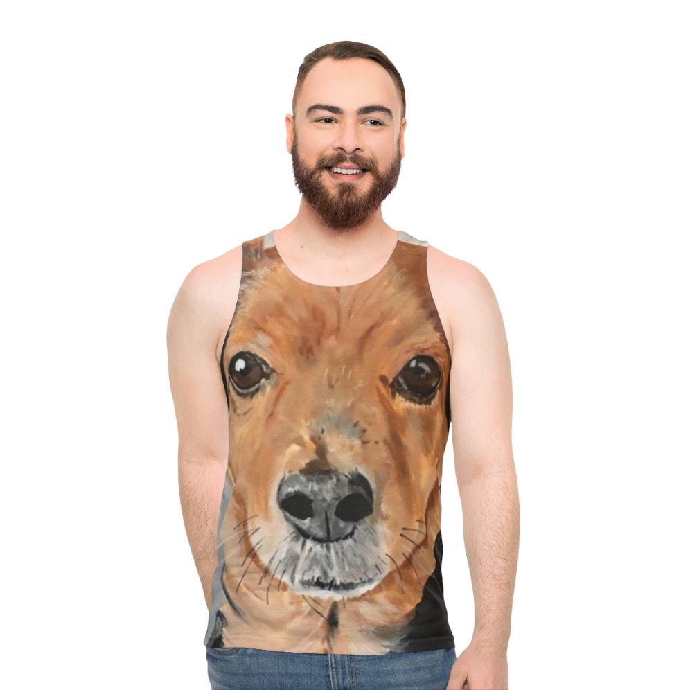 Unisex tank top featuring a charming dog portrait in acrylic paint