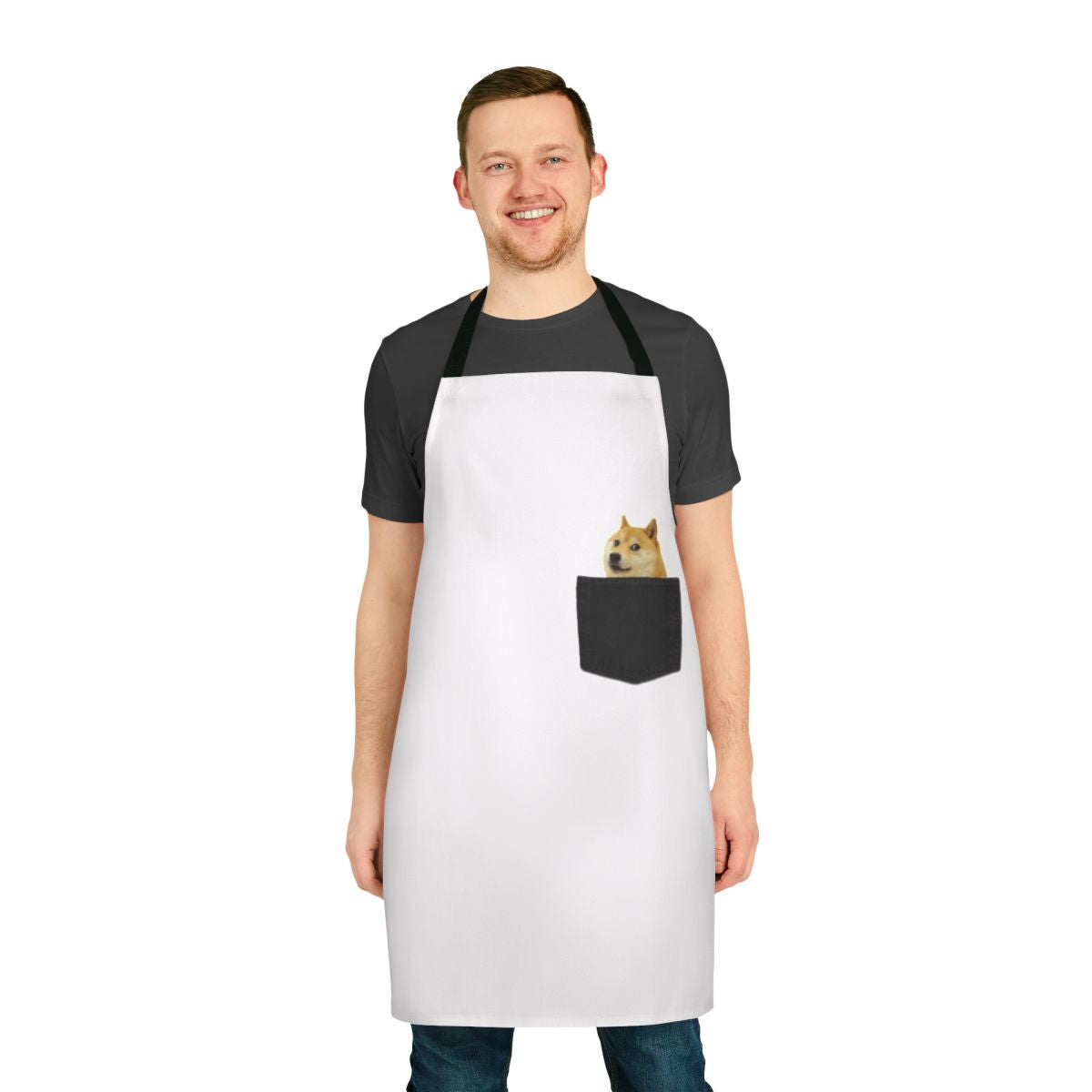 Stylish black apron with a cute doge dog graphic design