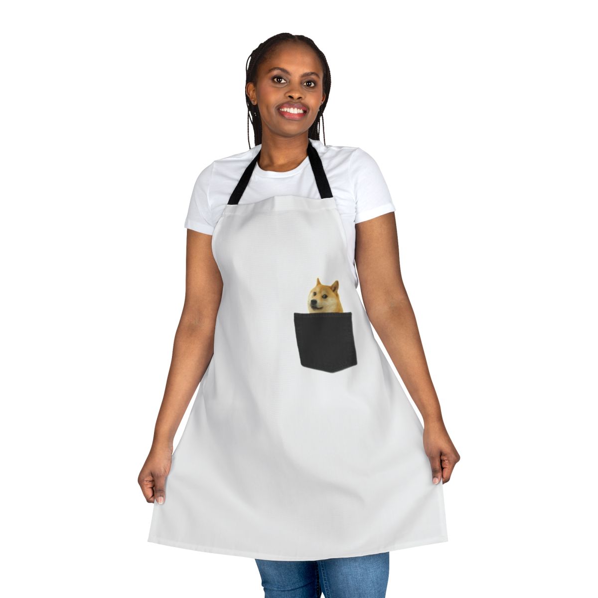 Stylish black apron with a cute doge dog graphic design