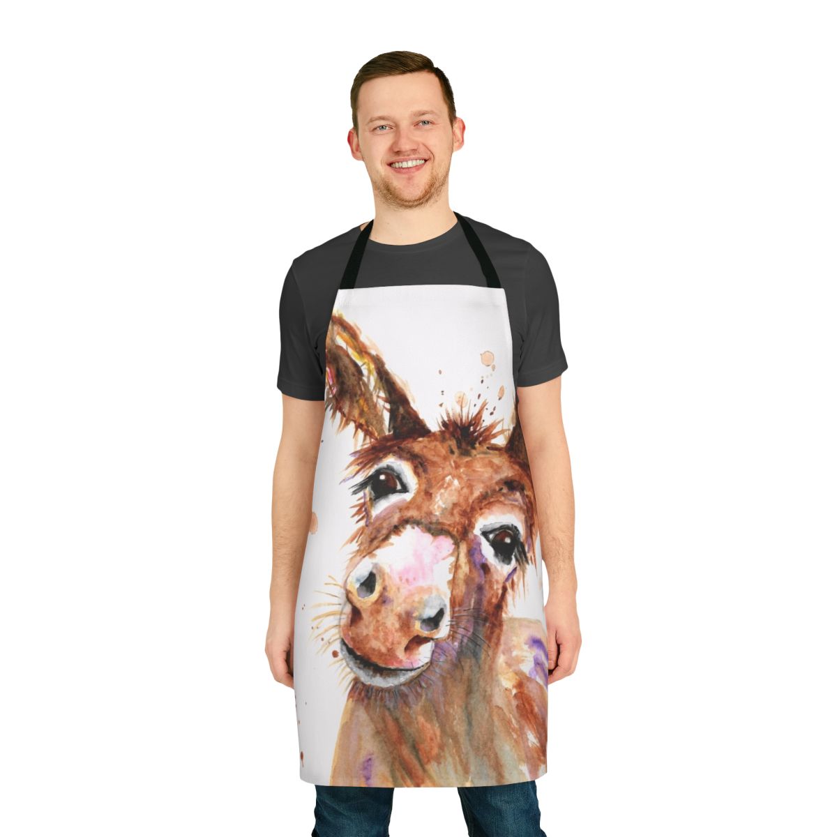 Vibrant and charming donkey-print apron, perfect for home cooking and crafting.