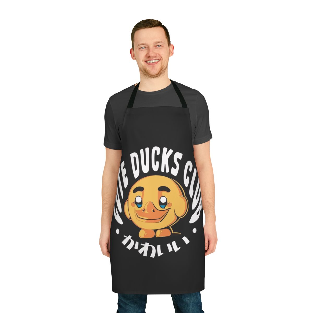 Charming apron featuring a flock of cute, mini duck illustrations