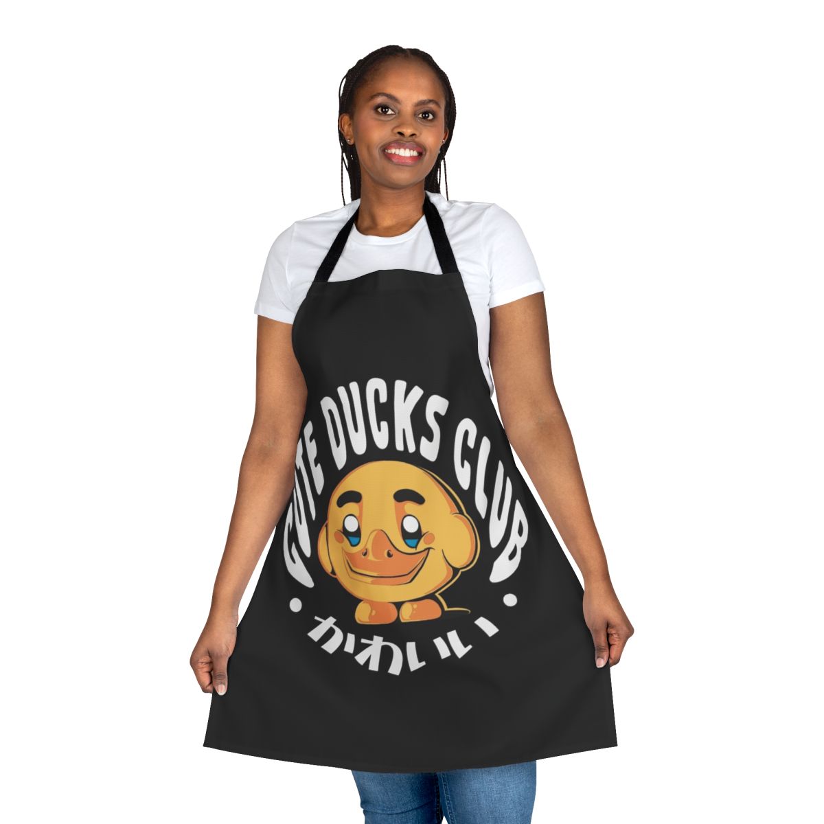 Charming apron featuring a flock of cute, mini duck illustrations