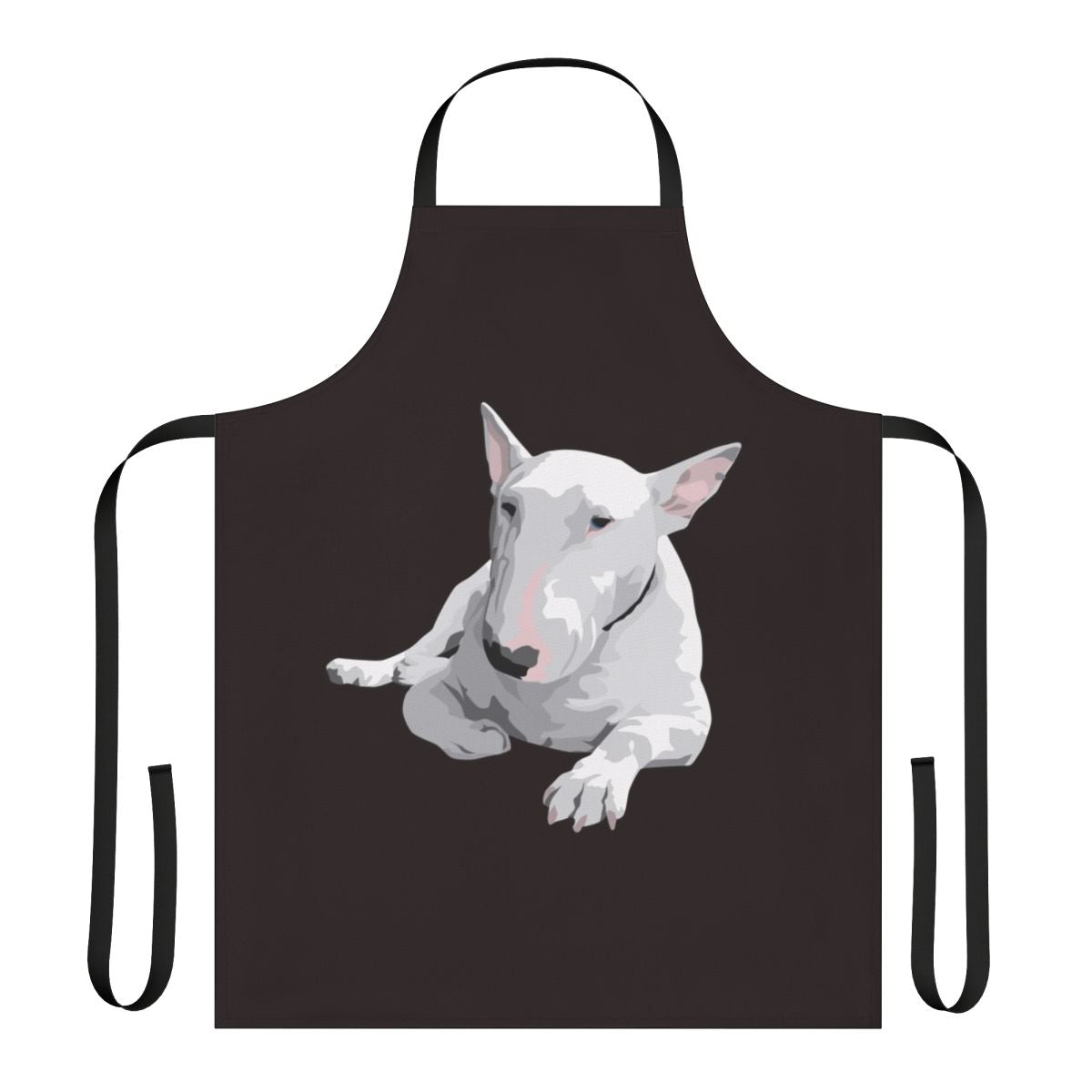 A high-quality apron featuring an artistic design of an English Bull Terrier, perfect for dog owners and enthusiasts.