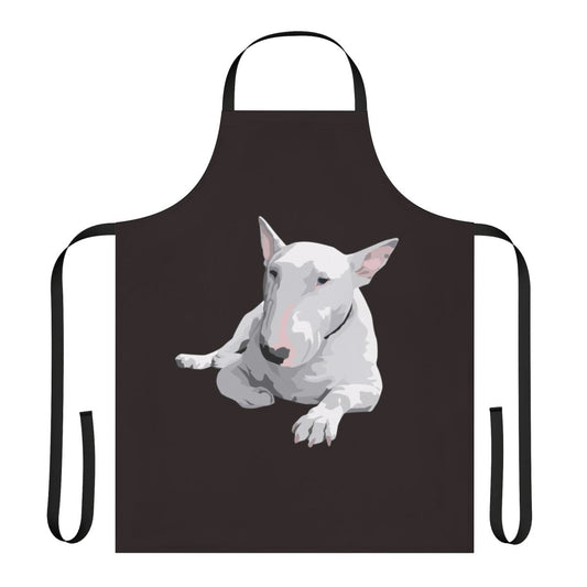 A high-quality apron featuring an artistic design of an English Bull Terrier, perfect for dog owners and enthusiasts.