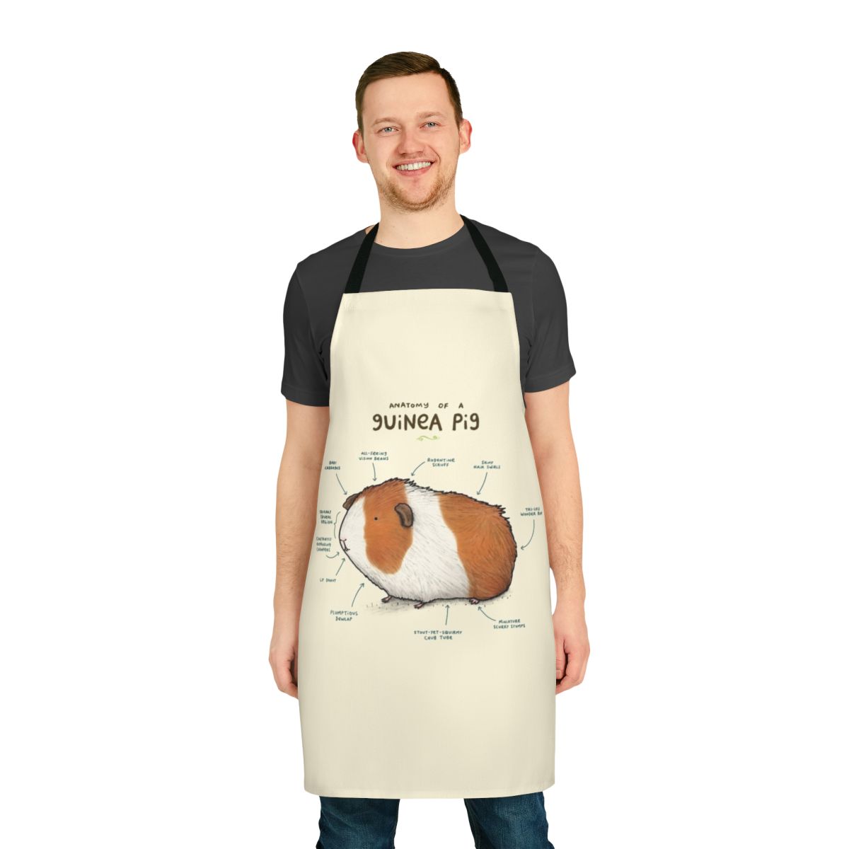 Apron featuring an anatomical illustration of a guinea pig