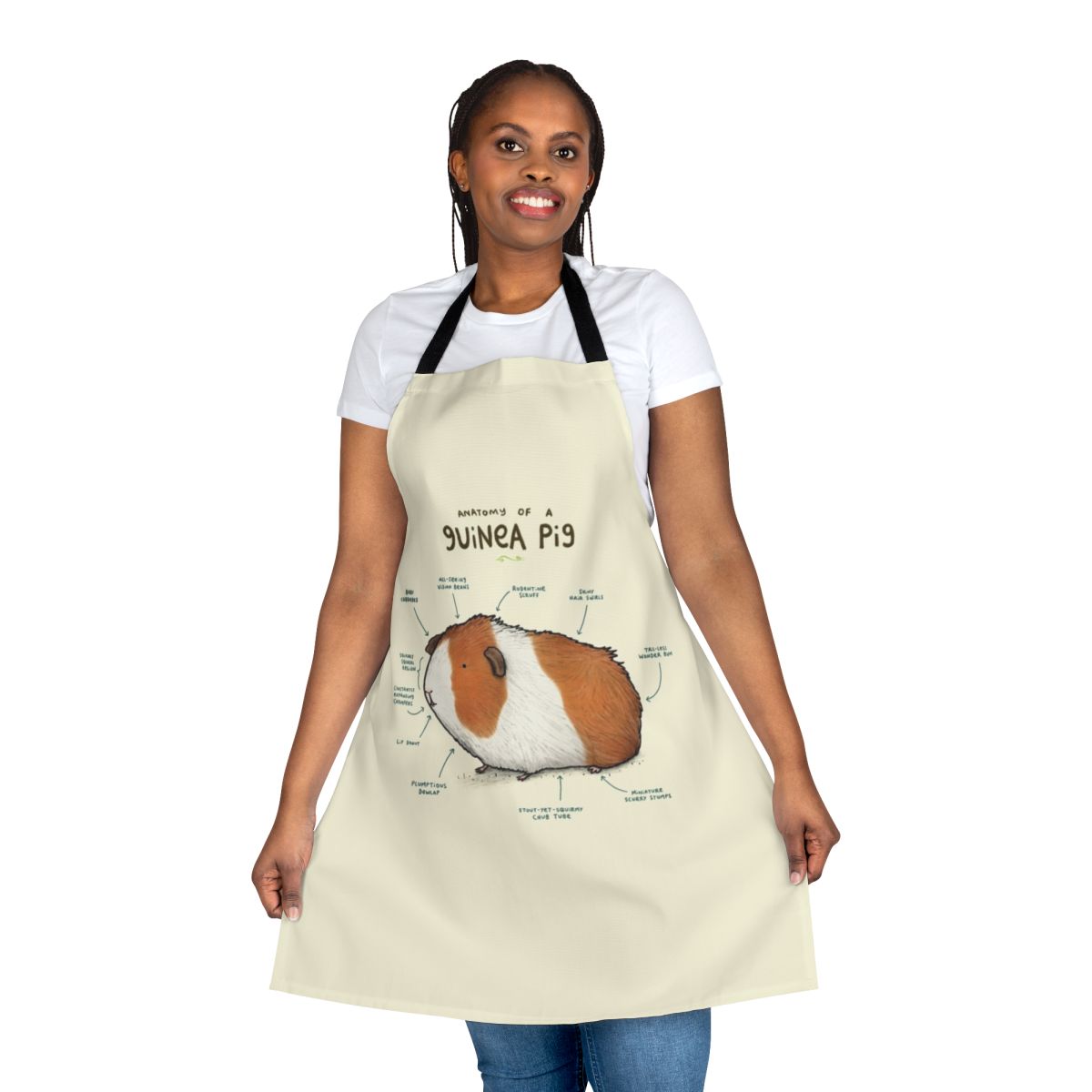 Apron featuring an anatomical illustration of a guinea pig