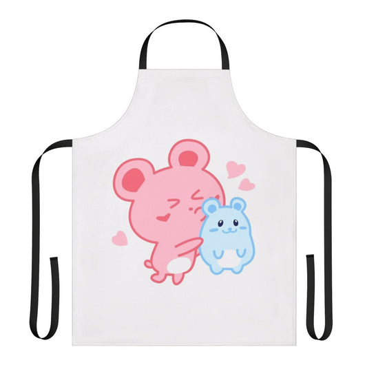 Illustration of two cute, cartoon hamsters on a pastel-colored apron
