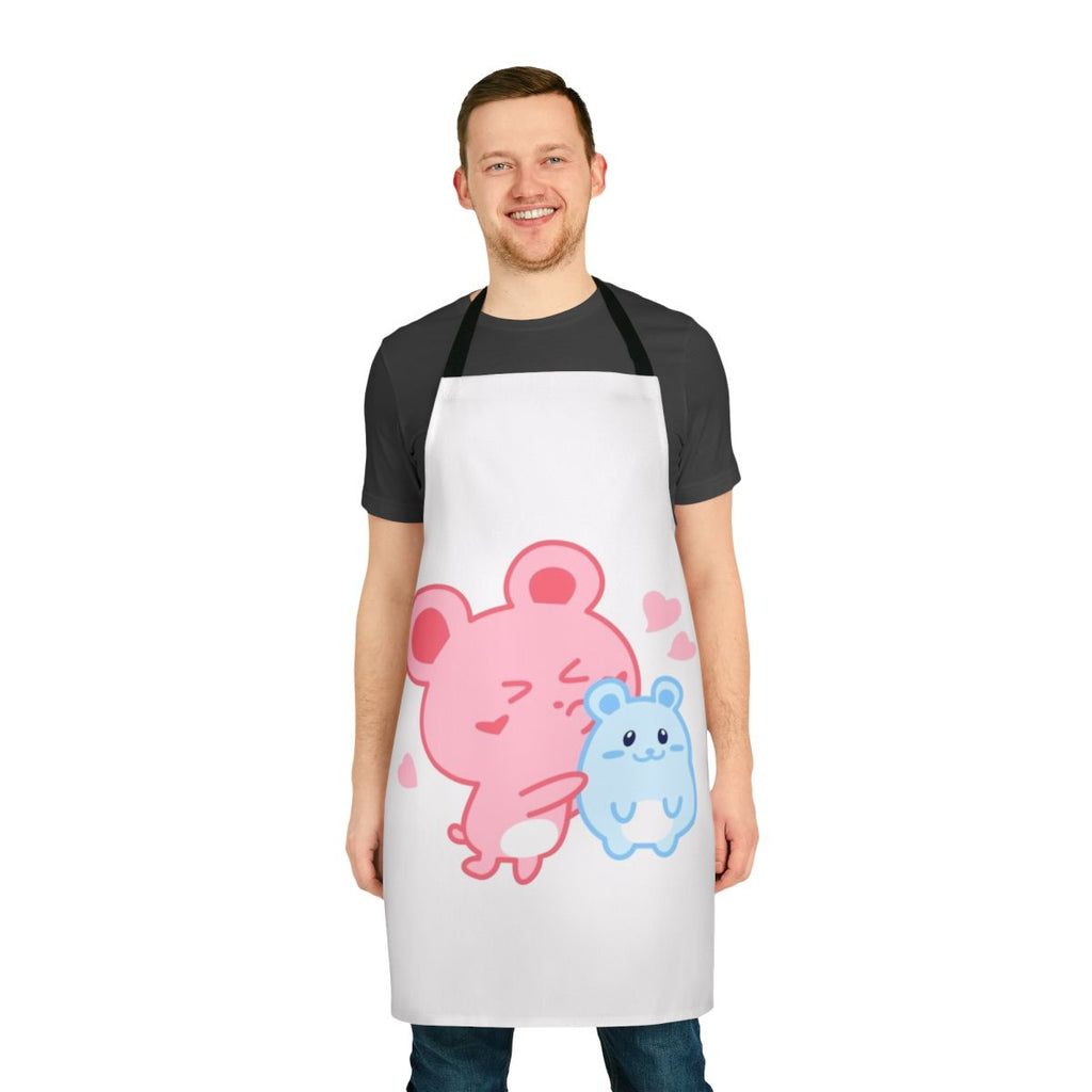 Illustration of two cute, cartoon hamsters on a pastel-colored apron