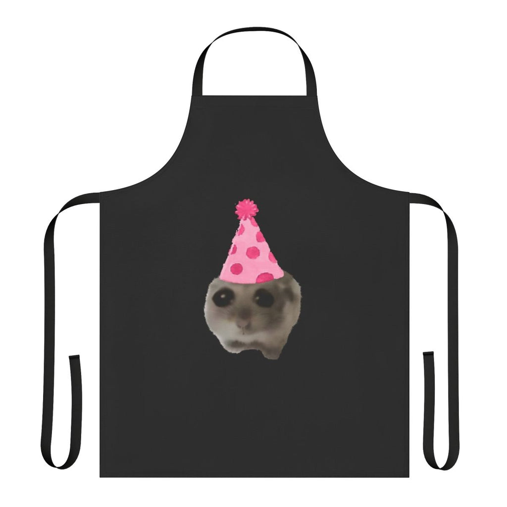 Adorable hamster themed birthday party apron with large, sad eyes and crying expression