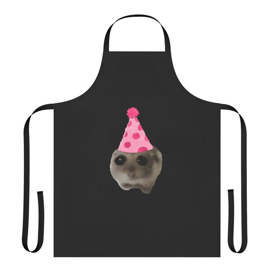 Adorable hamster themed birthday party apron with large, sad eyes and crying expression